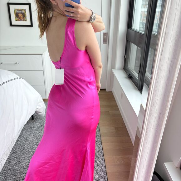 Bardo Collective Sleeveless V-Neck Silky Tank Slip Maxi Dress Fuchsia Small - Picture 4 of 10